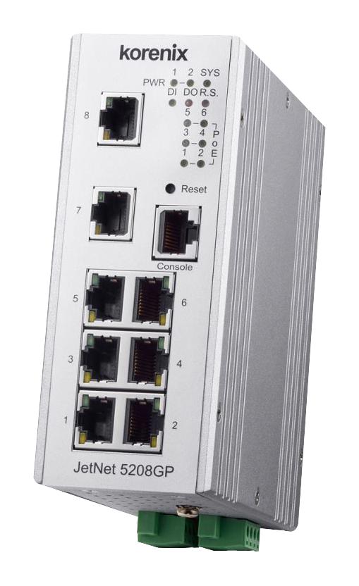 Korenix Jetnet 5208Gp Ethernet Switch, 10Mbps, 100Mbps, 1Gbps