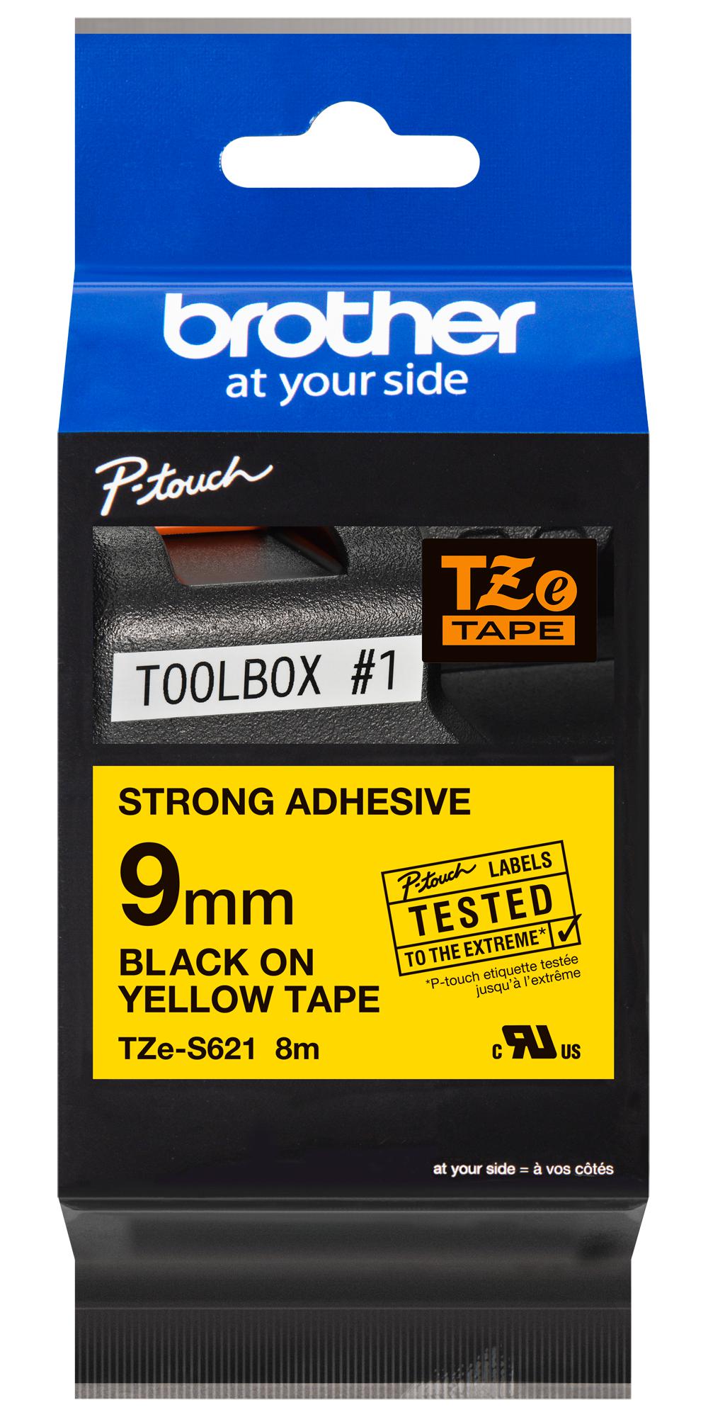 Brother Tze-S621 Tape, 9mm, Black/yellow, S/adh
