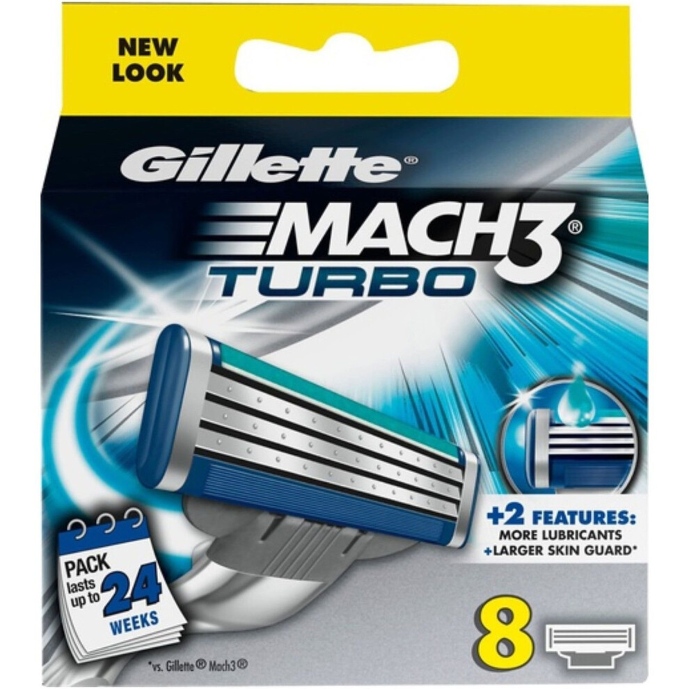 Gillette Mach3 Turbo Men's Replacement Razor Shaving Blades - 8 Pack of Refills