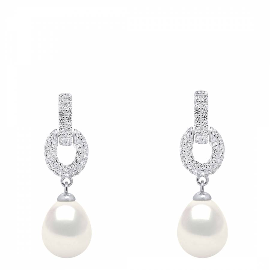 Hanging Earrings Real Cultured Freshwater Pearls Pear 8-9 mm