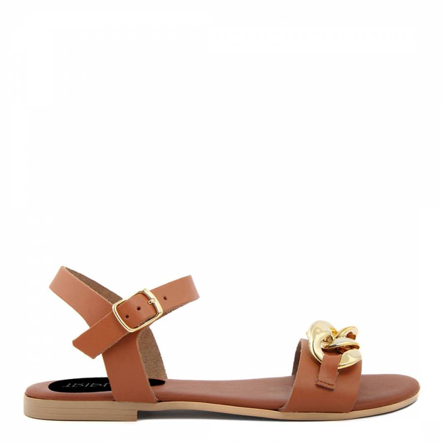 Beige/Gold Detailed Leather Flat Sandals