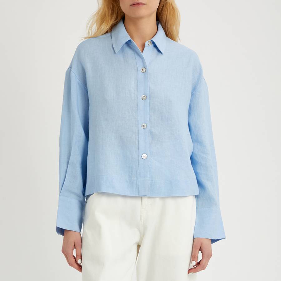 Ocean Blue Linen Crop Shirt