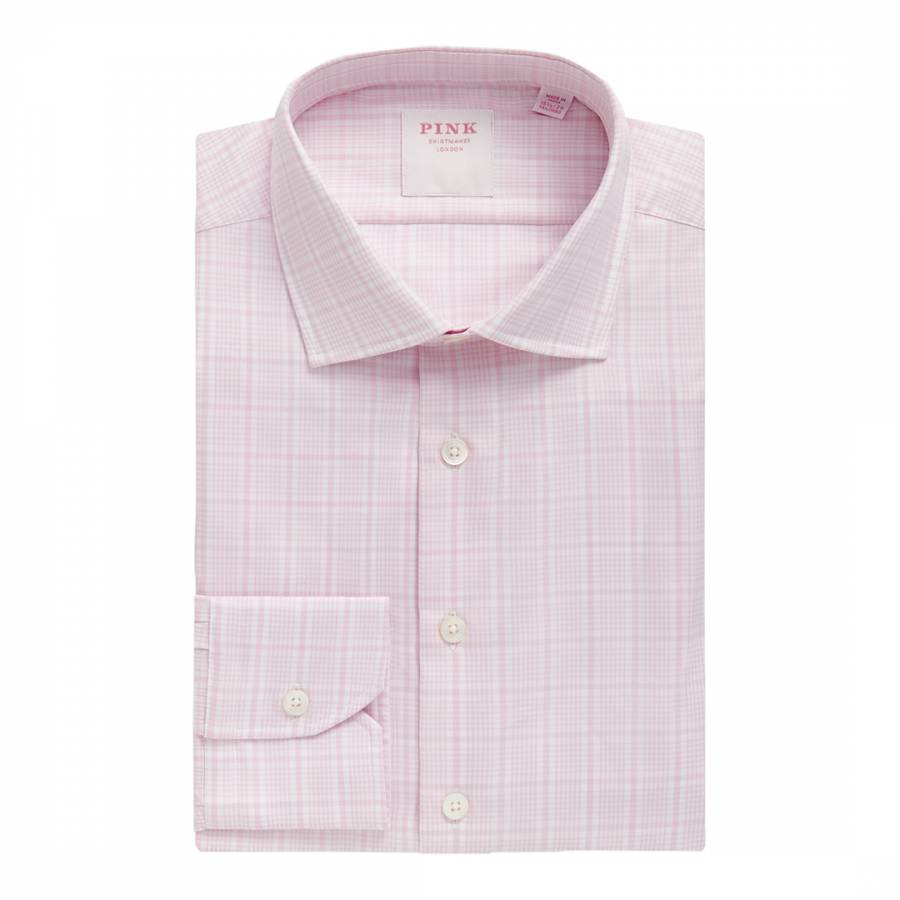 Pale Pink Royal Twill Check Tailored Fit Cotton Shirt