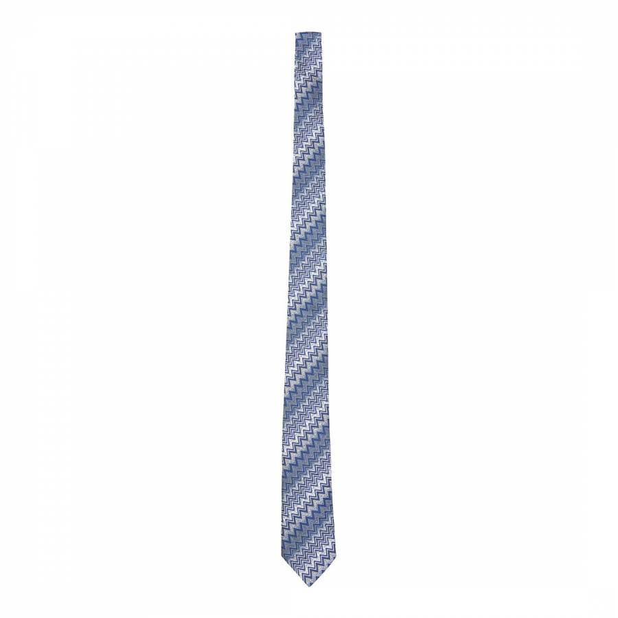 Blue Zig Zag Stripe Woven Silk Tie