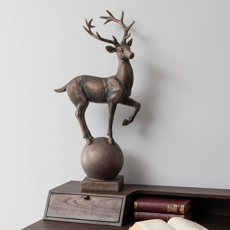 Six Pointer Stag on Decorative Ball Sculpture Resin