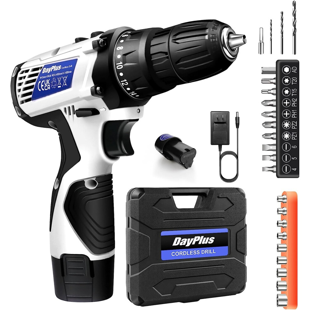 Cordless Drill 45Nm Electric Drill 2 Variable Speed Electric Drill 18+1 Torque Setting Electric  Screwdriver Set
