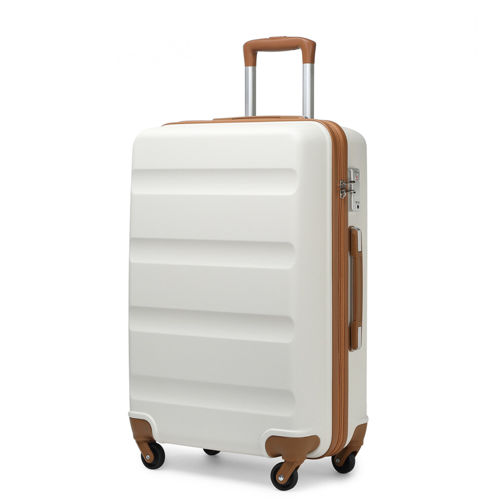 (28 inch) 19/24/28 Inch ABS Hard Shell Suitcase Cream Color Luggage with 4 Spinner Wheels and Dial Combination Lock