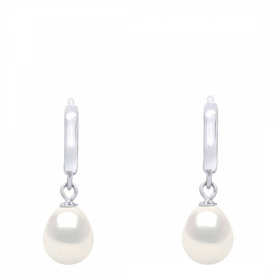 Silver Freshwater Pearls Pear Hanging Earrings  8-9 mm