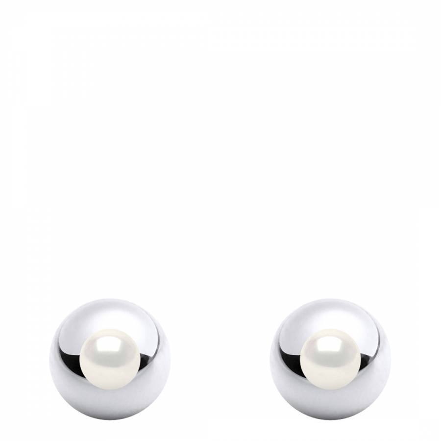Silver & White Freshwater Pearl Earrings 7 mm