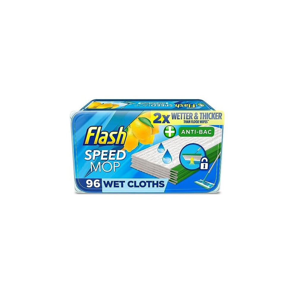 Flash Speedmop Wet Cloth Refills, Mop Refill Pads, Anti Bac Floor Cleaner, Lemon, 24 Count (Pack of 4) , Total: 96 Wipes