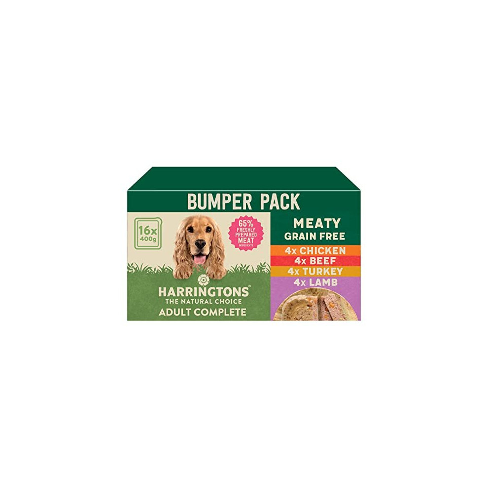 Harringtons Grain Free Hypoallergenic Wet Dog Food Meaty Pack 16x400g - Chicken, Lamb, Beef & Turkey - All Natural Ingredients (Packing may vary)
