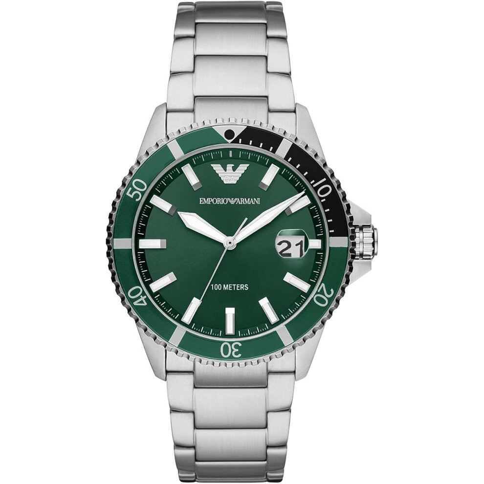Emporio Armani DIVER AR11338 Men's Classic Watchs Silver&Green