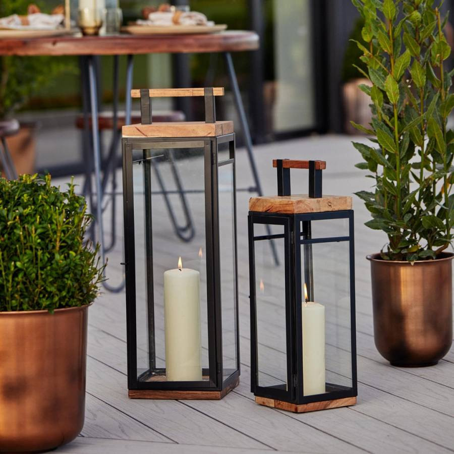 Grace Tall Lantern in Acacia Wood and Black 20cm