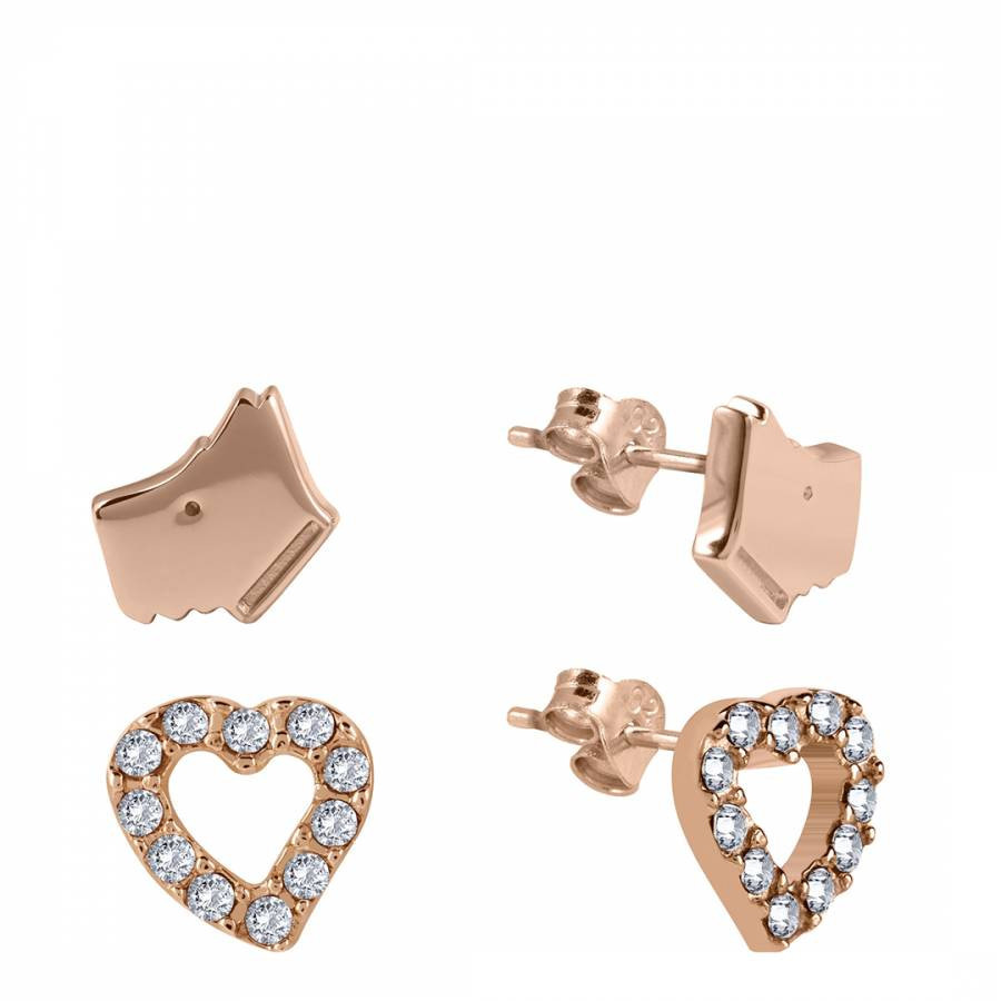 Rose Gold Crstyal Heart And Dog Head Earrings Set