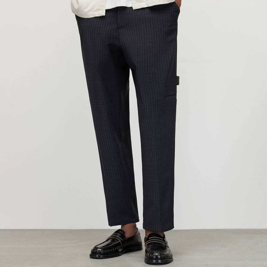 Charcoal Cairo Stripe Wool Blend Trousers