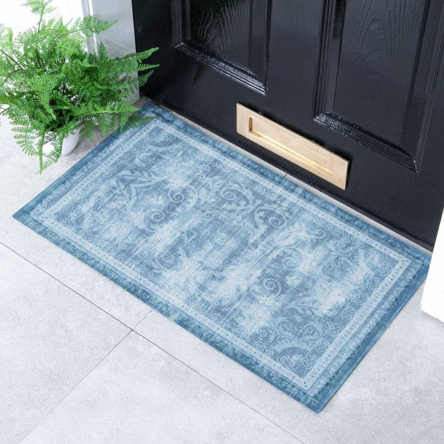 Faded Blue Persian Style Indoor & Outdoor Doormat - 70x40cm