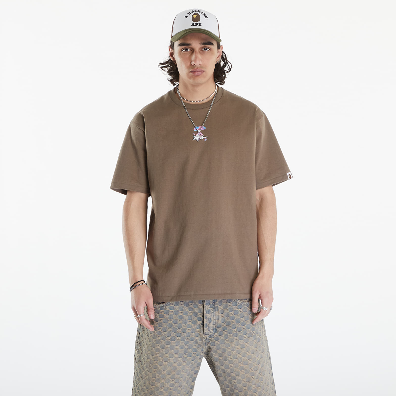 A BATHING APE Liquid Camo Small Ape Face Tee Brown