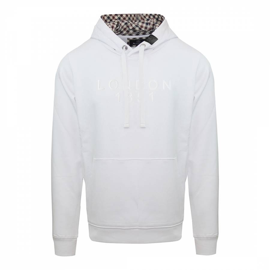White Large Embroidered Chest Logo Cotton Hoodie