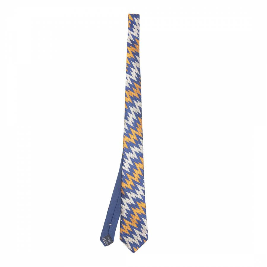 Navy Orange Zig Zag Stripe Woven Silk Tie