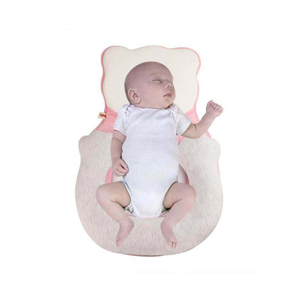 (pink) Baby Infant Newborn Pillow Cushion Prevent Flat Head Sleep Nest Pod Anti Roll