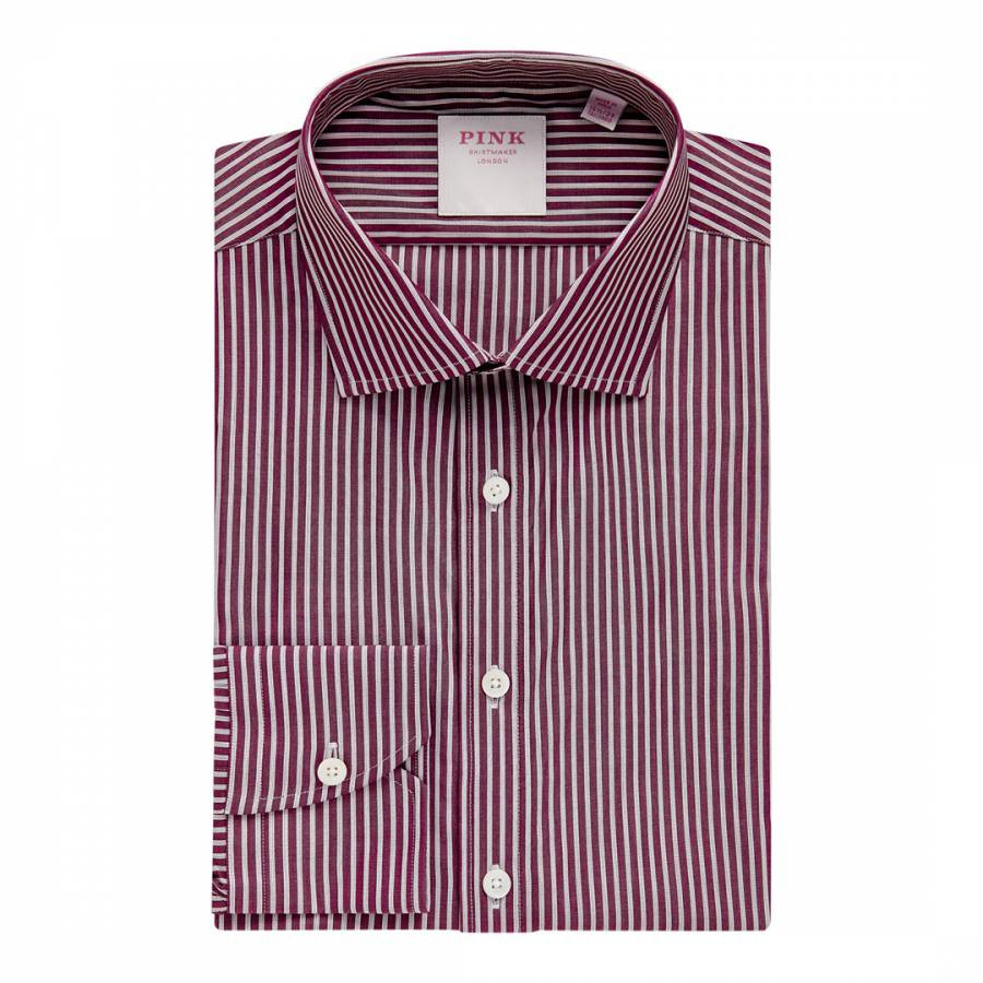 Deep Red Double Stripe Tailored Fit Cotton Shirt