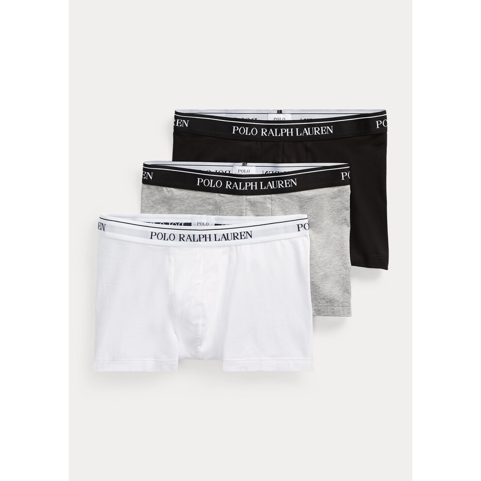 (S) Polo Ralph Lauren Classic Boxer Trunks 3-Pack ( White/Heather/Black )