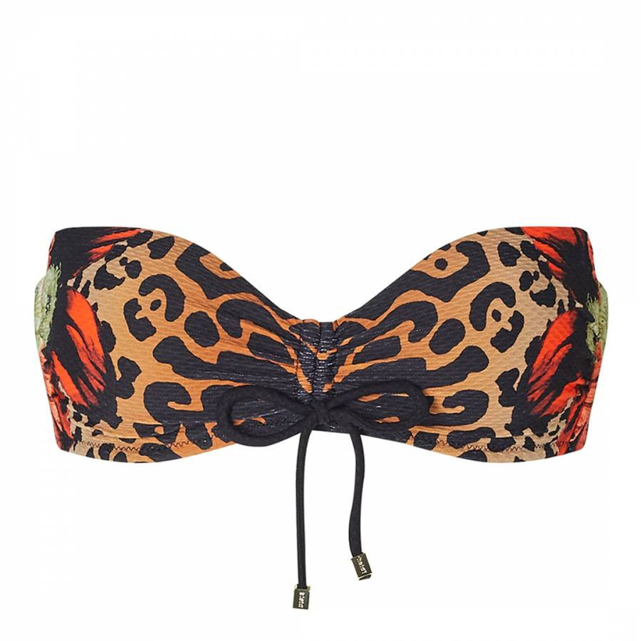 Multi Leopard Ruched Bandeau Bikini Top