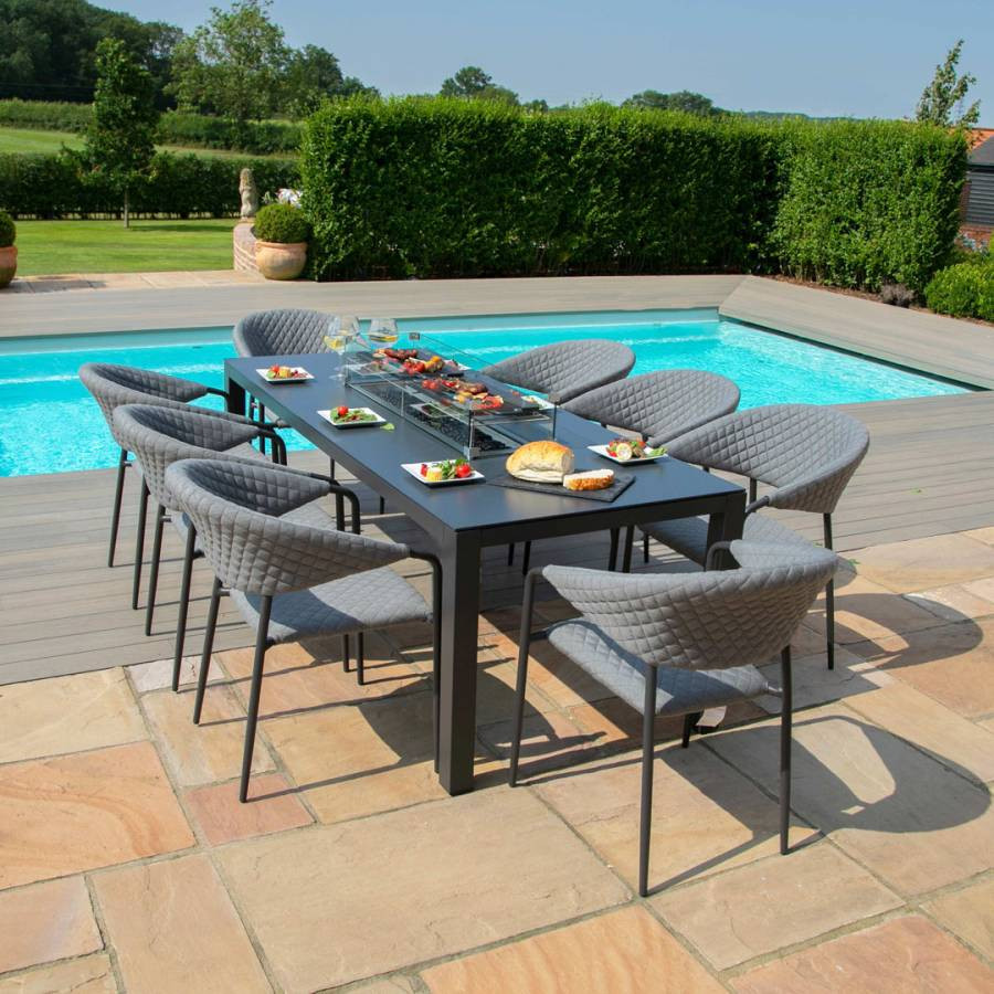 SAVE £600  - Pebble 8 Seat Rectangular Dining Set - Fire Pit Table Flanelle