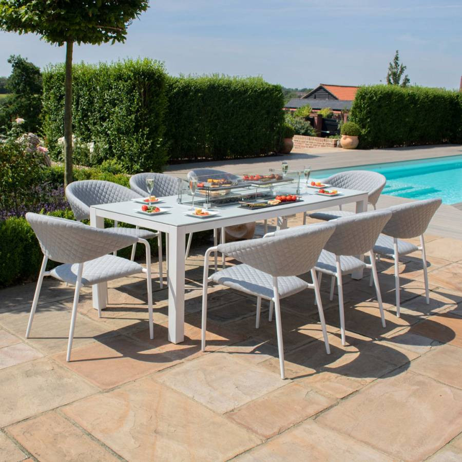 SAVE £610  - Pebble 8 Seat Rectangular Dining Set - Fire Pit Table Lead Chine