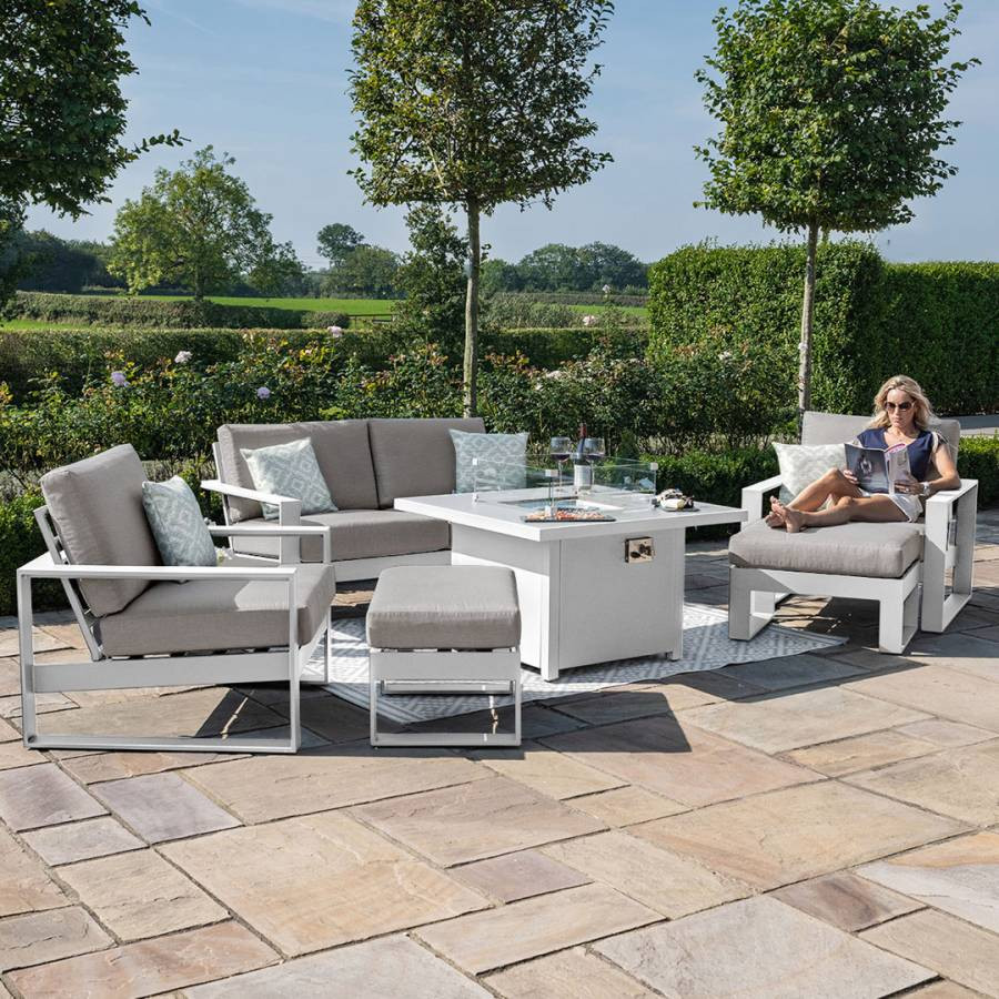 SAVE £419 - Amalfi 2 Seat Sofa Set With Square Fire Pit Table White