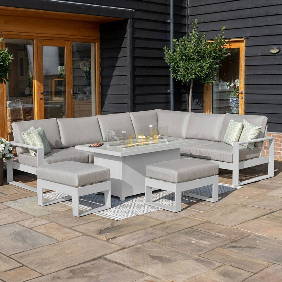 SAVE £540  - Amalfi Large Corner Group With Fire Pit Table White