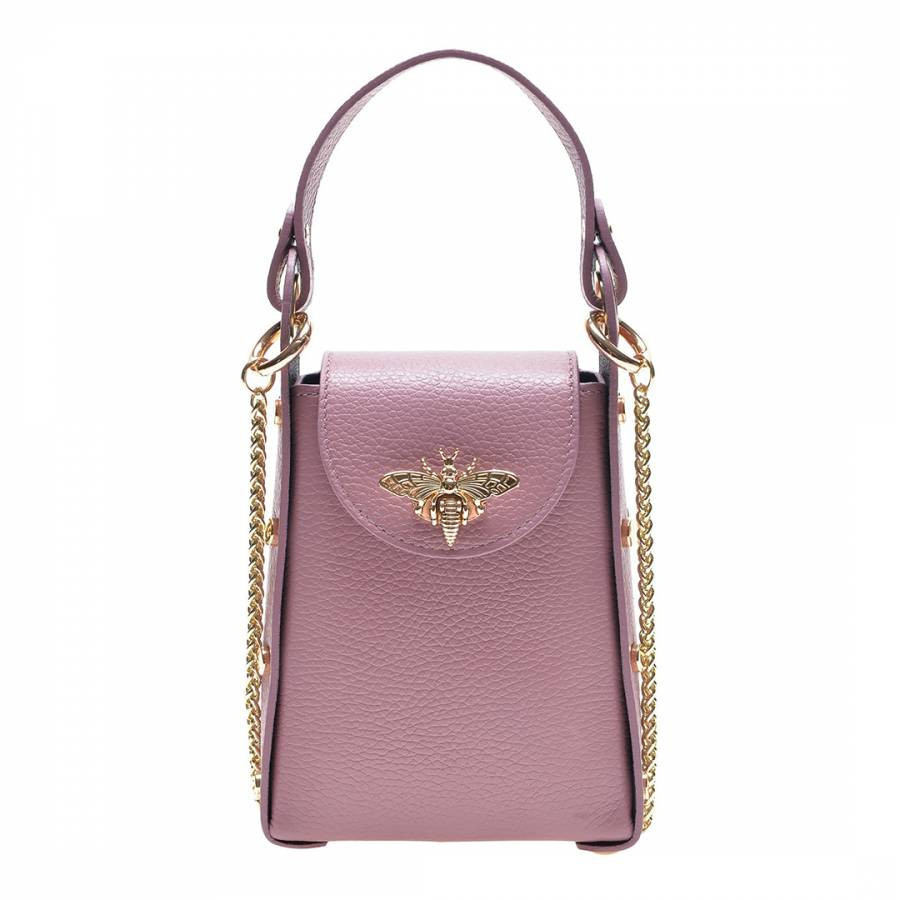 Pink Leather Gold Bee Phone Bag