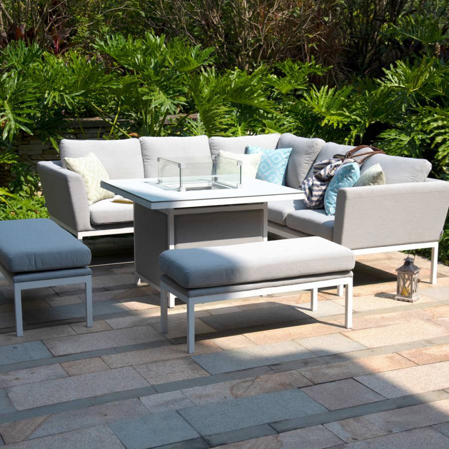 SAVE £600  - Pulse Square Corner Dining Set With Fire Pit Table Lead Chine