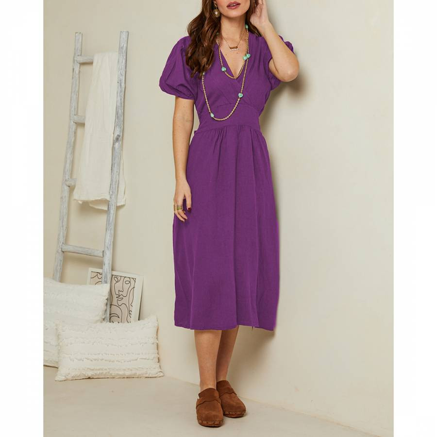 Purple V-neck Linen Dress