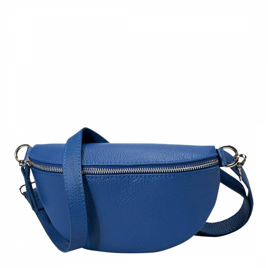 Blue Leather Pouch Bag