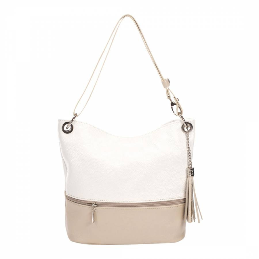 White/ Beige Leather Shoulder Bag