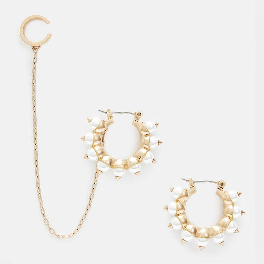 Gold Dana Pearl Hoop Cuff Earrings