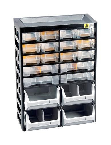 Allit 458160 Small Parts Cabinet, Ps/pp, Blk/clr/yel