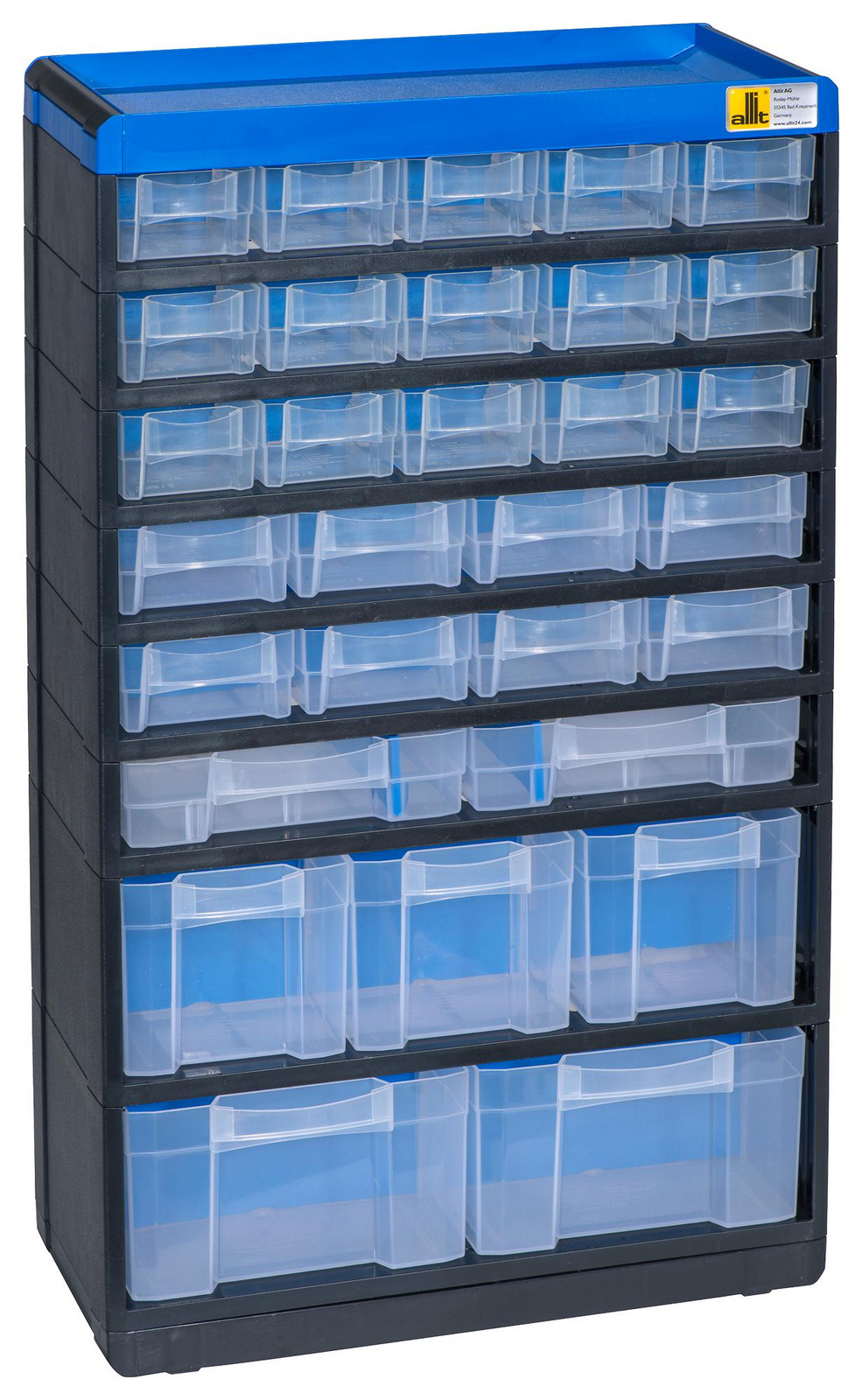 Allit 464650 Small Parts Cabinet, Ps/pp, Black/blue
