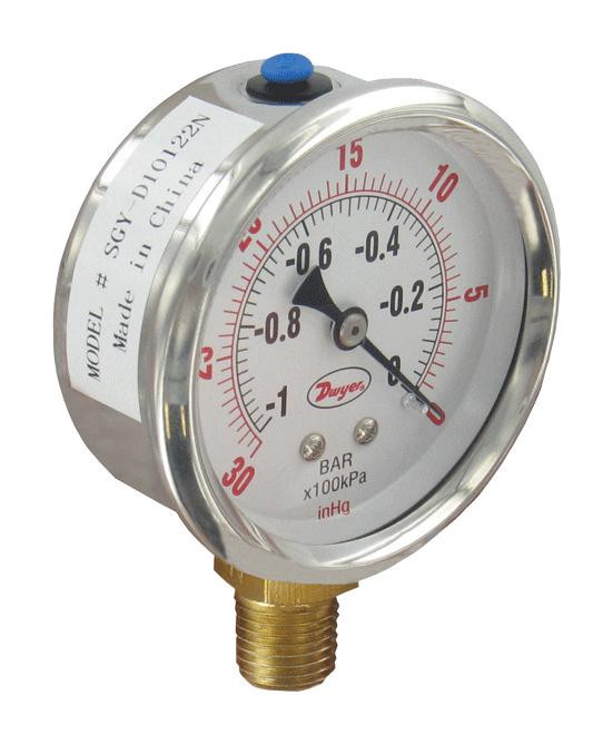 Dwyer Sgy-D10122N-Gf 2.5 Ss Gage, 14 Npt Bottom Connectorectio