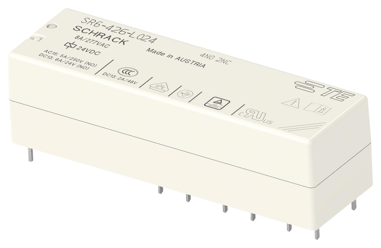 Schrack / Te Connectivity 2-1558737-8 Power Relay, 4Pst-No/dpst-Nc, 8A/24V, Th