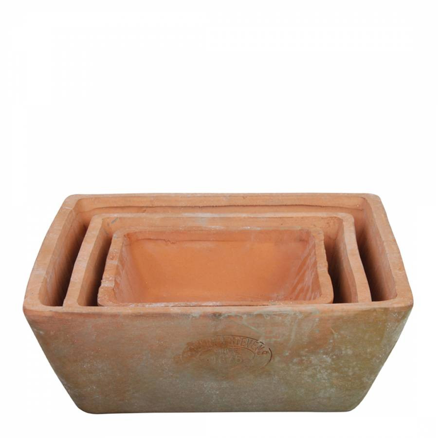 Set Of 3 Rectangular Terracotta Pots Orange