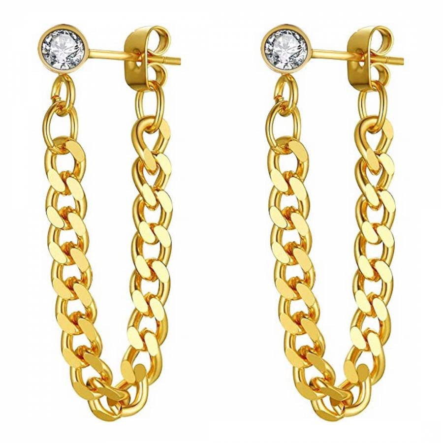 18K Gold Chain & Cz Earrings