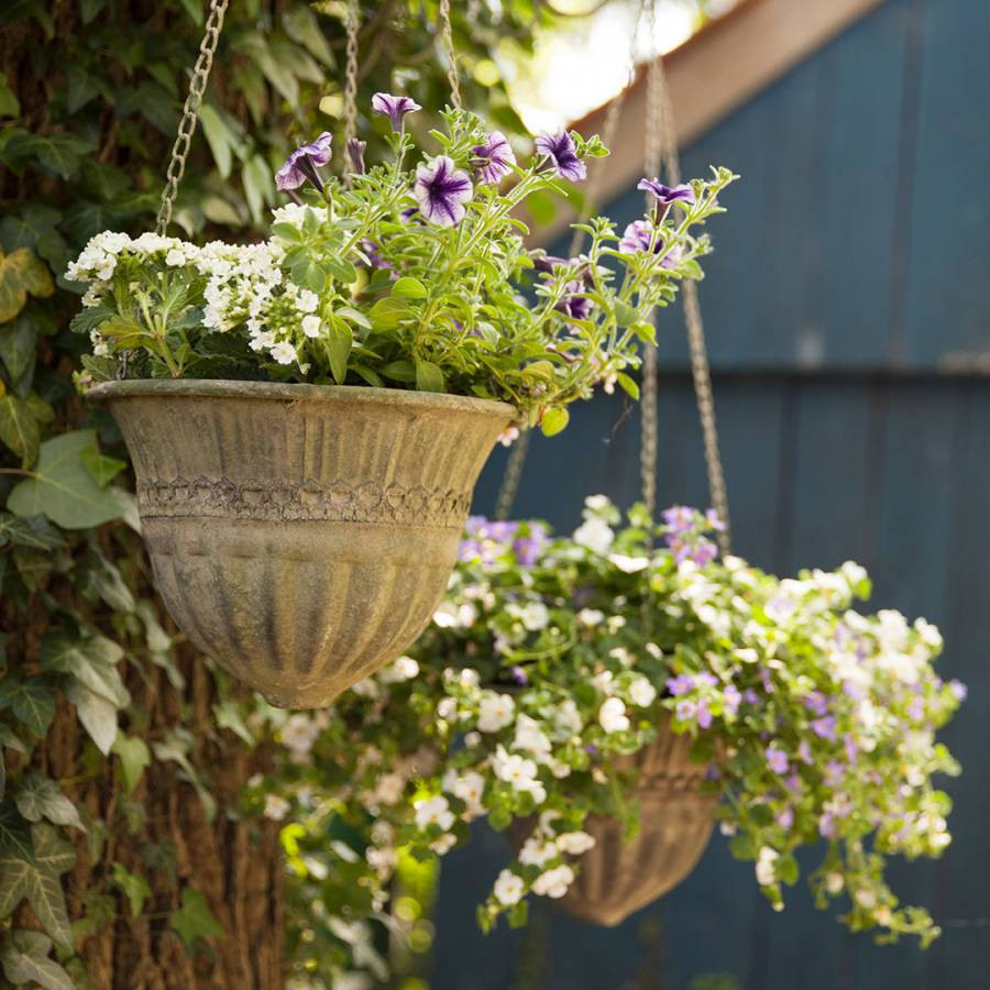 Aged Small Metal Hanging Basket Green