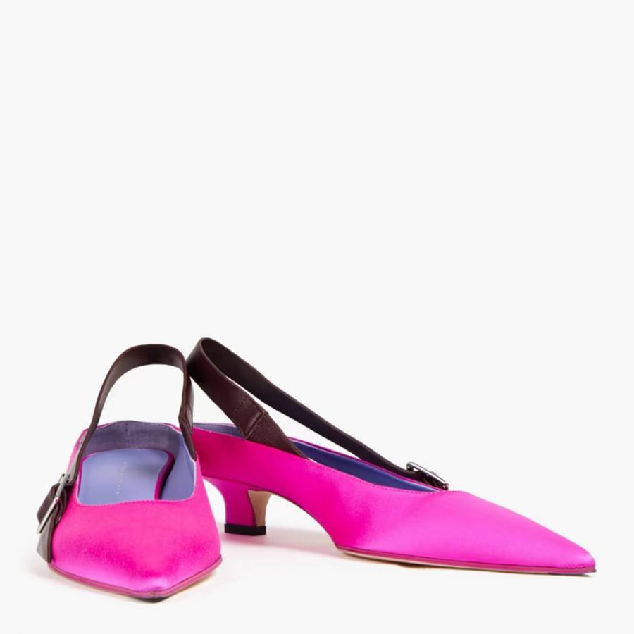 Pink Solar Satin Slingback Kitten Heeled Shoes