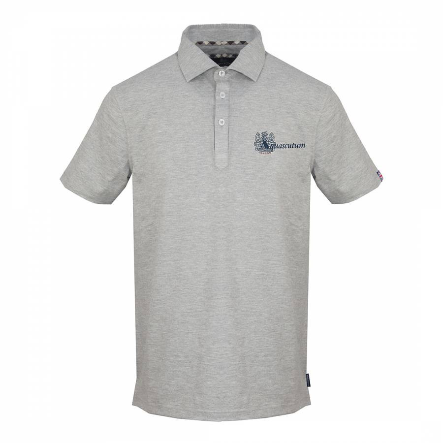 Grey Small Script Logo Cotton Polo Shirt