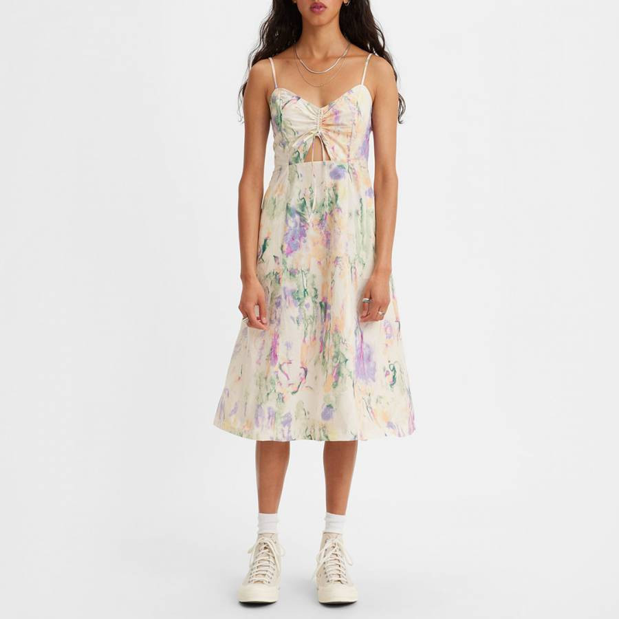 Cream Printed Cutout Dress