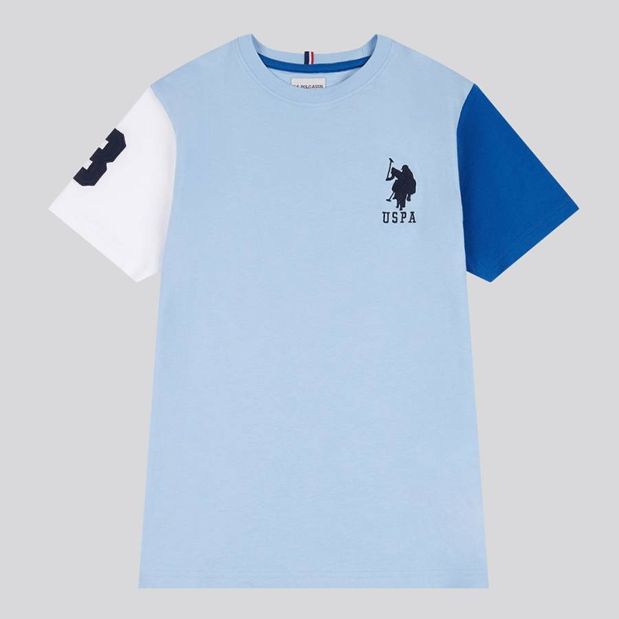 Blue Colour Block Cotton T-Shirt