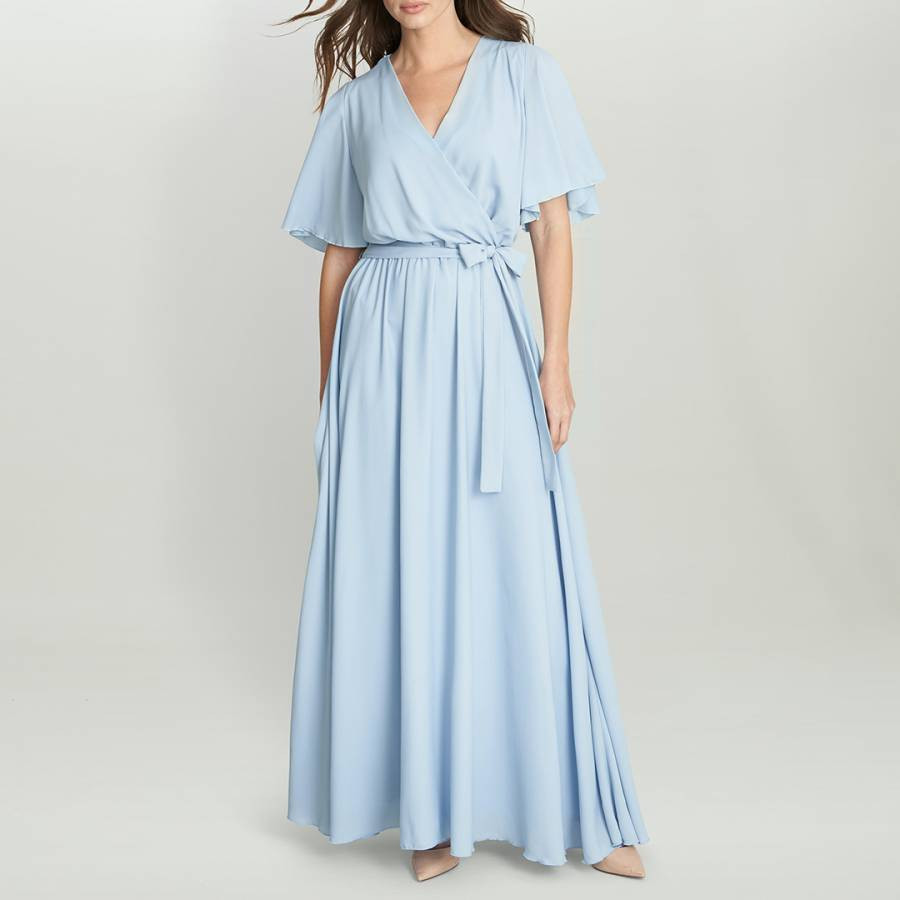 Pale Blue Crissy Cape Sleeve Maxi Dress