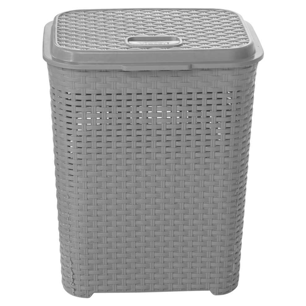 (45L Grey) 45/55L Plastic Rattan Laundry Clothes Bin Basket
